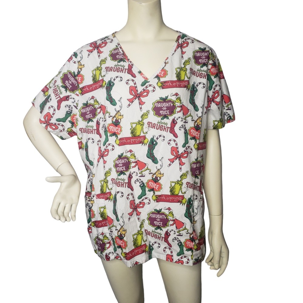Scrub Top- Grinch Stripes